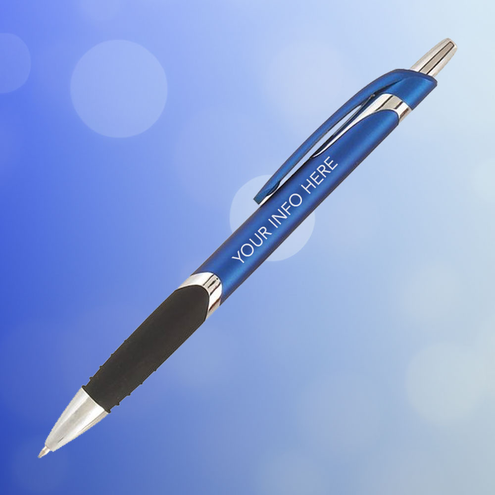 blue pen with chrome accents