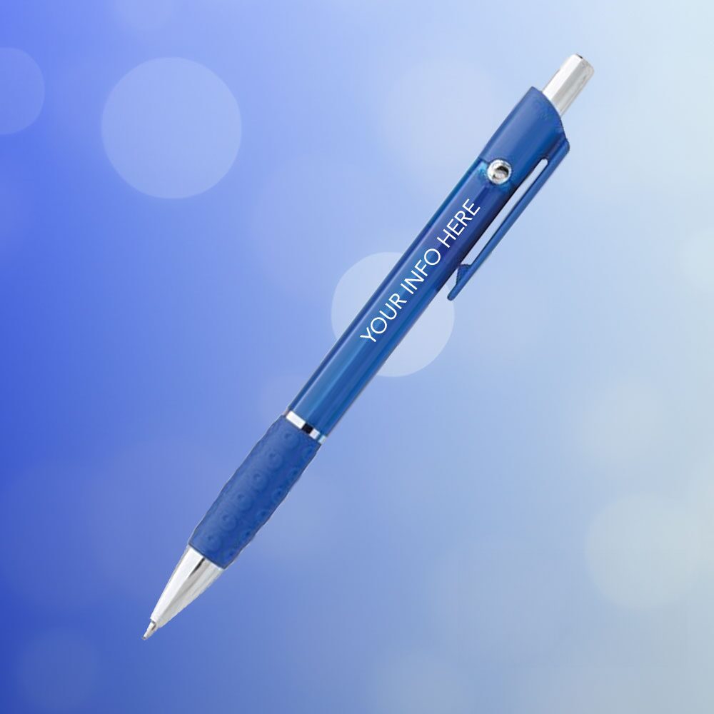 Blue grip pen with custom info