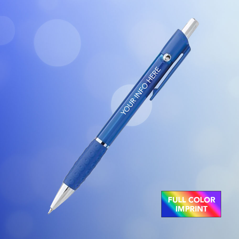 Blue grip pen with custom info