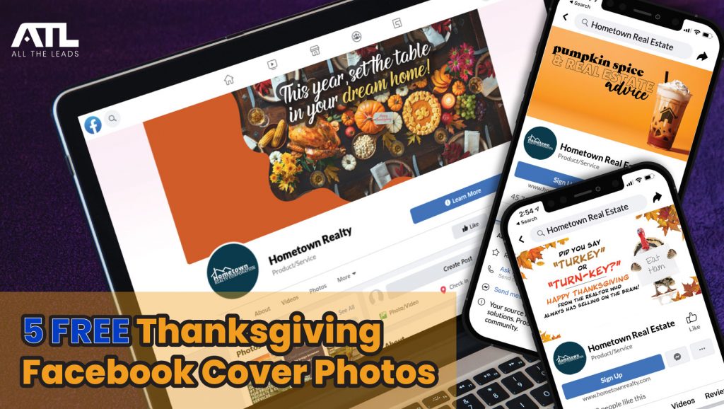 collage of Facebook profile mockups with thanksgiving cover photos