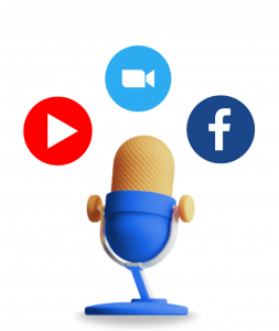 podcast microphone with streaming logos